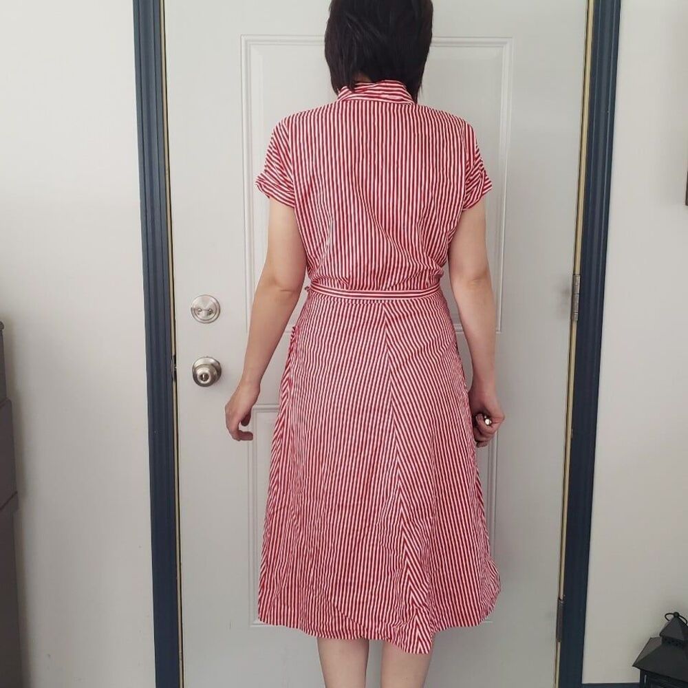 60s Red and White Striped Cotton Day Dress - Picture 3 of 4